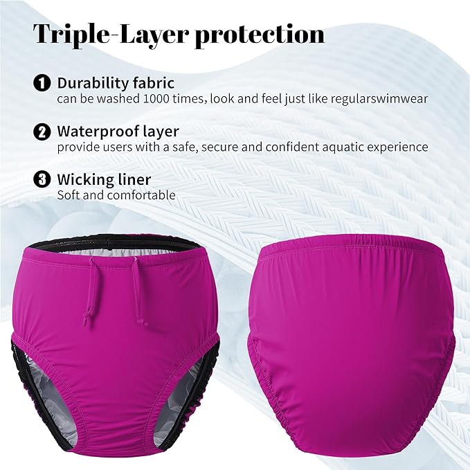 3T to Youth Reusable Swim Diaper Washable Incontinence Underwear for Special Needs Kids Waterproof Covers（Pink，10-12）