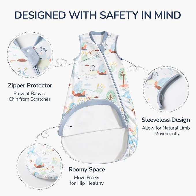 1.0 Tog 2.5 Tog Baby Sleep Sack, 100% Cotton Baby Sleeping Bag 3-24M, 2-Way Zipper Baby Wearable Blanket