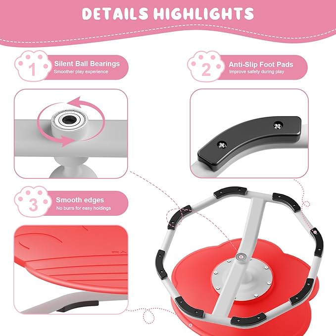 Sensory Swivel Chairs for Kids, Spinning Chair for Autistic Kids, Sit and Spin Sensory Toys, Training Body Coordination, Autism ADHD Chairs Indoor Outdoor Play Equipment (Red)