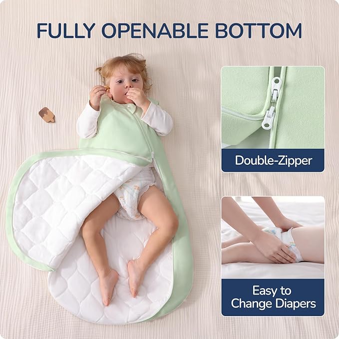 1.0 Tog 2.5 Tog Baby Sleep Sack, 100% Cotton Baby Sleeping Bag 3-24M, 2-Way Zipper Baby Wearable Blanket