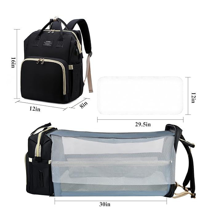 Diaper Bag with Changing Station,Diaper Bag Backpack,7 in 1 Travel Baby Diaper Bag,Mommy Bag With USB Charging Port (Black)