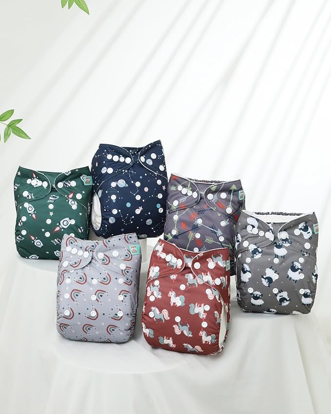 ALVABABY Baby Cloth Diapers 6 Pack with 12 Inserts Cloth Diaper Covers Adjustable Washable Reusable for Baby Girls and Boys 6DM122A