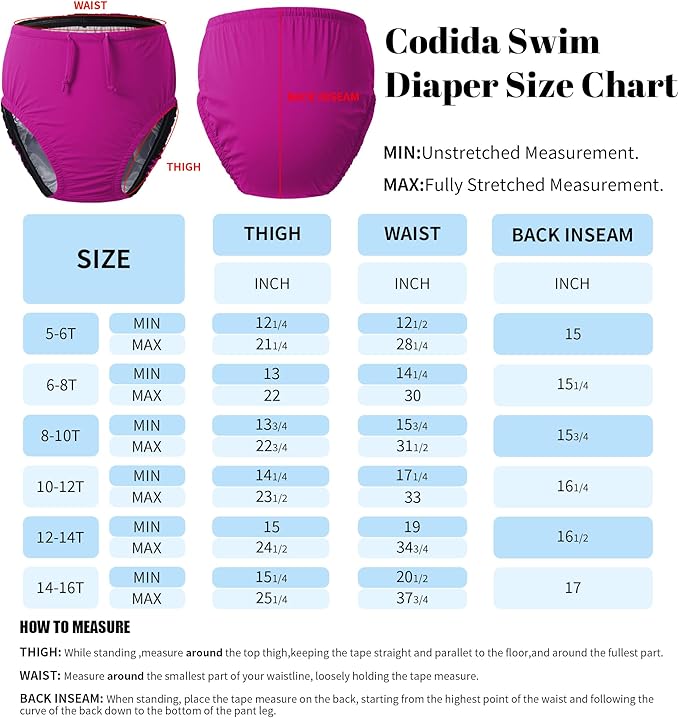 3T to Youth Reusable Swim Diaper Washable Incontinence Underwear for Special Needs Kids Waterproof Covers（Pink，10-12）