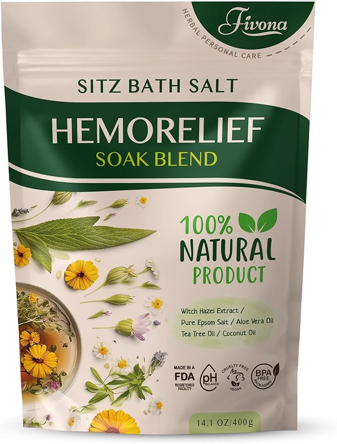 Hemorrhoid Treatment Sitz Bath Salt - Natural Soak Blend Epsom Salt with Essential Oils, Postpartum Recovery and Discomfort Relief, Perineal Care Soaking for Fissures and Bartholin Cysts - 14.1oz