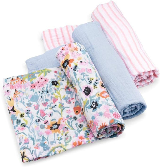 Parker Baby Swaddle Blankets - 3 Pack of 100% Cotton Muslin Swaddle Blankets for Baby Girls - Blossom Set