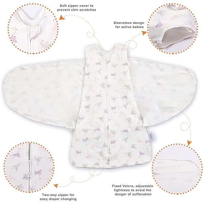 Swaddle-Blanket Baby Girl & Boy Swaddles Newborn Infant Transition 100% Cotton Wrap Blankets, 3-Way Adjustable Wearable Blanket, TOG 1.0 (Little Fairy, 3-6 Month)