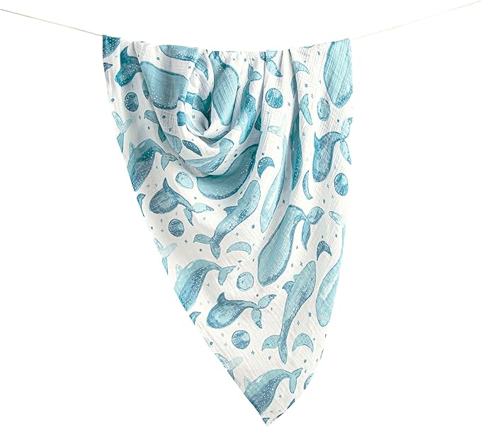 Crane Baby 100% Cotton Muslin Swaddle Blanket, Caspian Ocean - Set of 2, 47" x 47" - Swaddles for Newborns & Babies