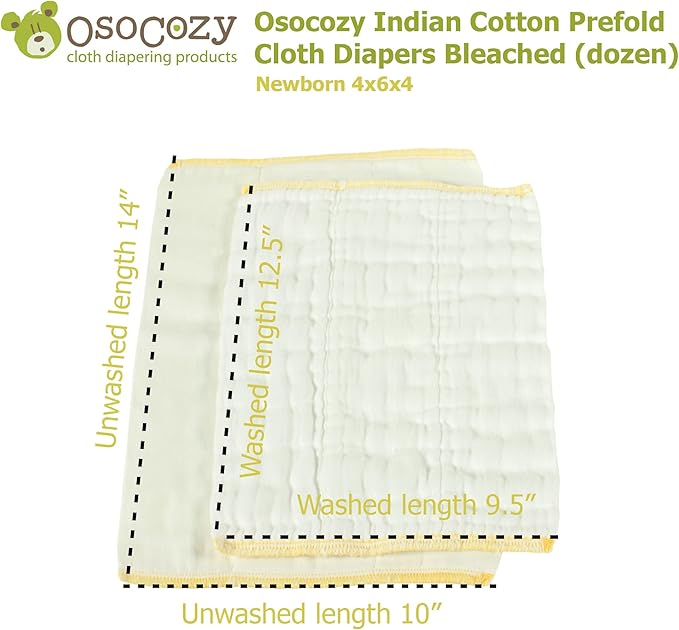 OsoCozy Prefold Cloth Diapers (1 Doz) - Soft, Absorbent, Durable - 100% Cotton