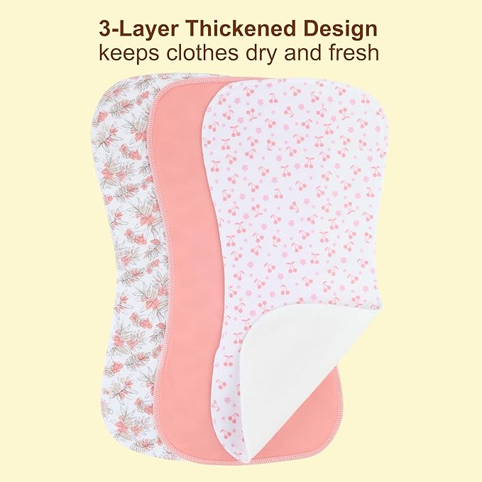 2-in-1 Burp Cloths and Baby Bibs - 6 Pack Large Super Absorbent Soft Cotton Burping Cloths for Spit Up, 3 Layers Thick Baby Burp Rags for Girls & Boys