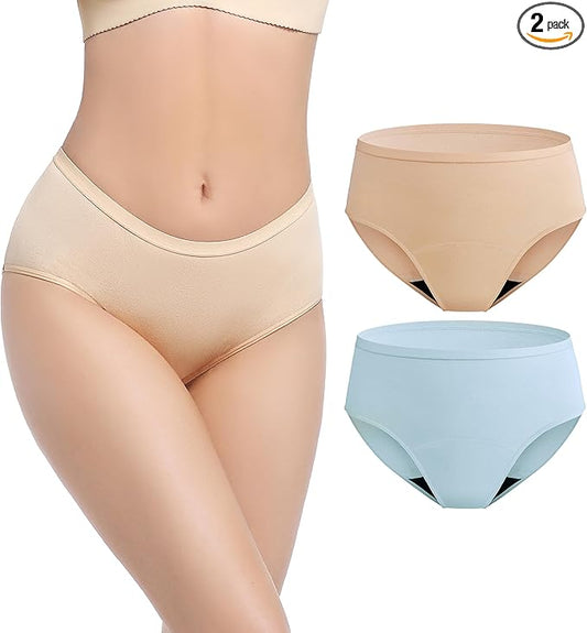 Incontinence Underwear for Women Washable, 2 oz Maximum Abosrbency Panties for Bladder Leak Proof Protection 2 Pack (Beige-Light Blue, 2XL)