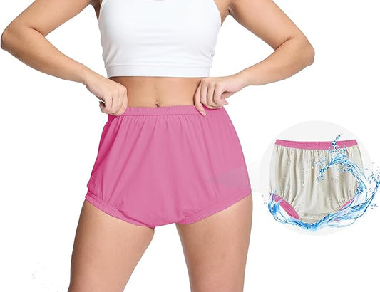 Women's Plastic Pants for Adult Diapers Incontinence Waterproof Cloth Diaper Cover Leakproof Rubber Underwear Alternative (Pink, 2XL)