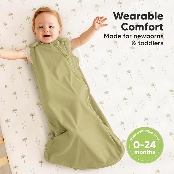 2-Pack Organic Baby Sleep Sacks, 100% Cotton - Soft & Breathable 0.5TOG Baby Wearable Blanket, Toddler Sleeping Sack 18-24 months, Easy to Wear Transitional Swaddles for Newborns, Infants(Avocado, L)