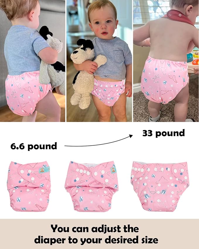 ALVABABY Baby Cloth Diapers 6 Pack with 12 Inserts Cloth Diaper Covers Adjustable Washable Reusable for Baby Girls and Boys 6DM123A