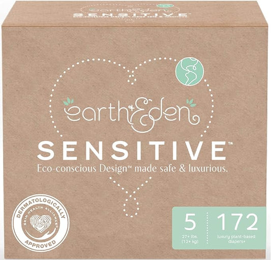 Earth & Eden Sensitive | Eco-Conscious & Hypoallergenic Diapers | Size 5 | 172 Count