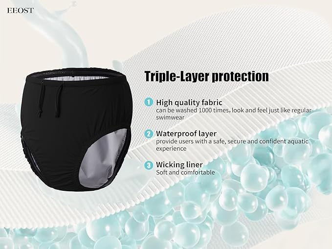 Youth Special Needs Reusable Swim Diapers Swimwear for Incontinence Cloth Diaper Covers Waterproof,Leakproof, Unisex (5-8T, Black)