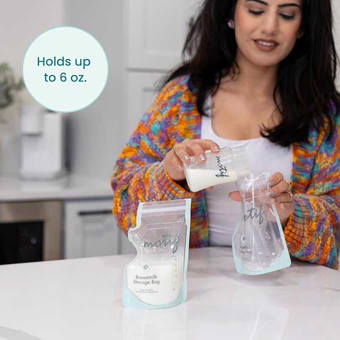 Motif Medical Breastmilk Storage Bags - Freezer Bag w/Easy Pour Spout, Write-On Label - Leak-Proof Double Zipper Milk Bags for Breastmilk - Breastfeeding Mom Gifts (6 oz, 300 Count)