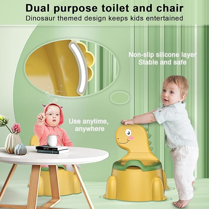 Potty Training Toilet, Toddler Potty Training Seat Baby Potty Chair, Dinosaur Toilet Potty Seat for Boys Girls Kids Toddlers, Portable Travel Potty with lid,Urinal, Splash Guard, Non-Slip Pad(Yellow)