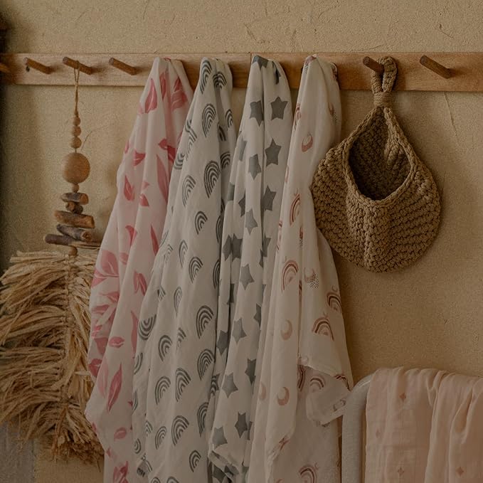 GLLQUEN BABY Muslin Swaddle Blankets 4-Pack Breathable Receiving Blankets (35" x 40") Soft Baby Blankets for Girls and Boys Newborn Essentials Muslin Burp Cloths Swaddle Wrap Baby Gift (Elephant)