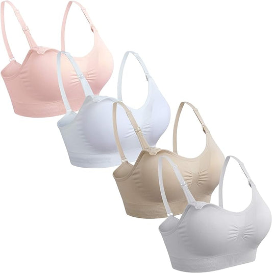 GXXGE 4Pack Nursing Bra for Breastfeeding Maternity Bras Push Up Silk Seamless Pregnancy Bralette Underwear