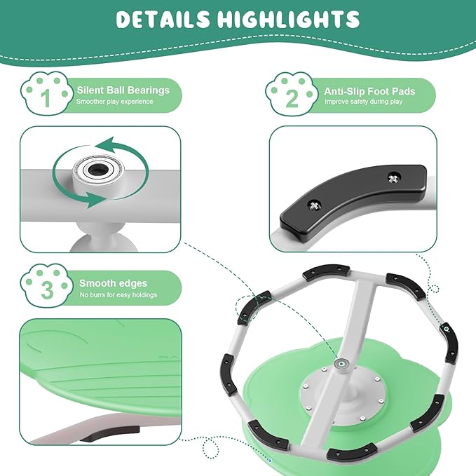 Sensory Swivel Chairs for Kids, Spinning Chair for Autistic Kids, Sit and Spin Sensory Toys, Training Body Coordination, Autism ADHD Chairs Indoor Outdoor Play Equipment (Green)