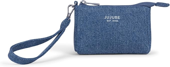 JuJuBe 3-Piece Pouch Set Diaper Bag Organizing Pouches, Perfect for Travel, On The Go, Zipper Cosmetic Makeup Bag or Diaper and Wipes Storage Pouch, Large, Medium, & Small, Denim & Daisies (Blue)