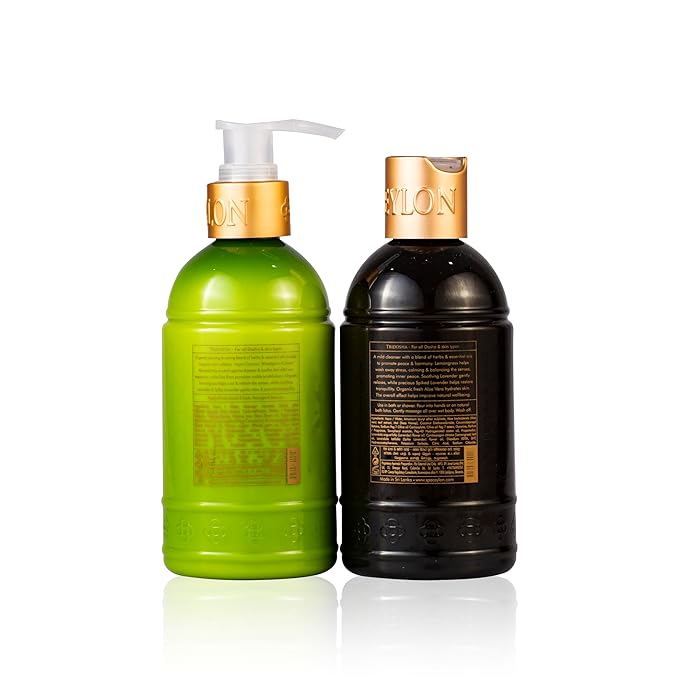 SPA CEYLON Peace Bath & Body Duo Set, Luxury Lavender & Lemongrass Body Wash & Lotion Set, Organic & Natural 250ml x 2