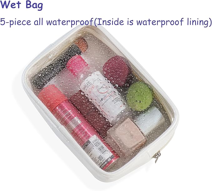 TSA Approved 5-Piece Diaper Bag Organizer Pouch Set Clear Waterproof TPU Kids Toiletry Storage Set Travel Packing Clutch Cube Bags for Baby Nursing