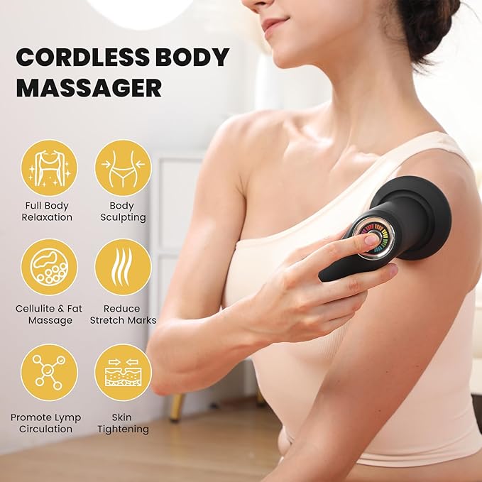 Portable Cellulite & Fat Massager - Handheld Cordless Body Sculpting Machine for Lymphatic Drainage, Stomach, Thighs, Butt, Neck - Women & Men