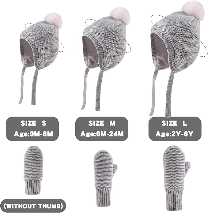 Basic Winter Baby Beanie Gloves Boys Girls Knitted Hat Pompom Kids Earflap Hats Warm Infant Toddler Beanie Mittens Set