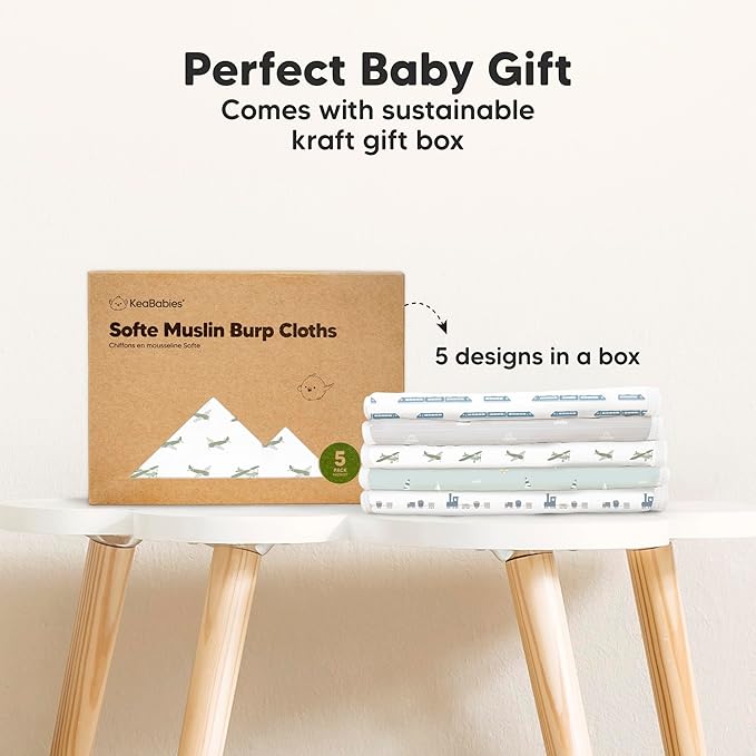 5-Pack Muslin Burp Cloths Baby Boy, Girl - Very Absorbent Baby Burp Cloth Rags, 8-Layers Viscose Derived from Bamboo Cotton Muslin Towel, Super Soft Spit Up Rags, No Shrink Washcloths (Constellation)