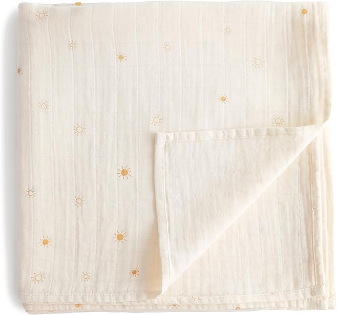 mushie Muslin Baby Swaddle Blanket | 100% Organic Cotton (Sun)