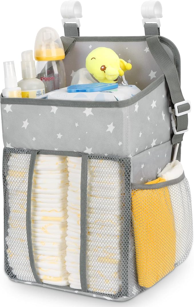 Maliton Changing Table Diaper Organizer - Baby Hanging Diaper Stacker Nursery Caddy Organizer for Cribs Playard Baby Essentials Storage (Star)