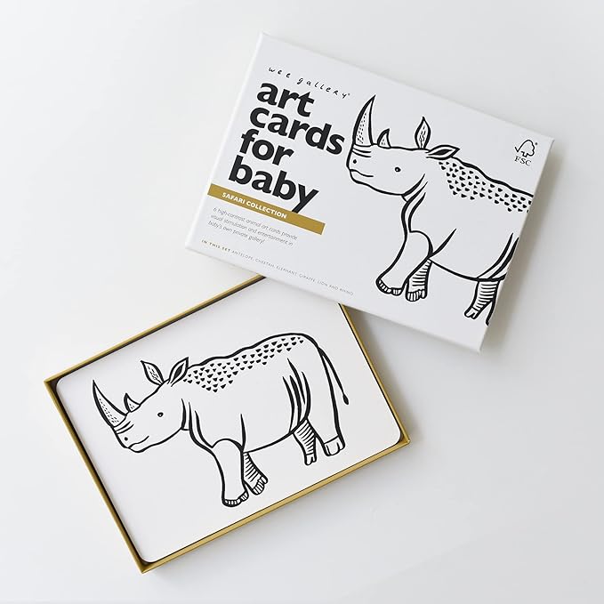 Wee Gallery Art Cards for Baby, Durable High Contrast Black and White Animal Flashcards for Newborns, Brain Development, Sensory Toys, Tummy Time Essentials for Infant and Toddler - Safari Animals