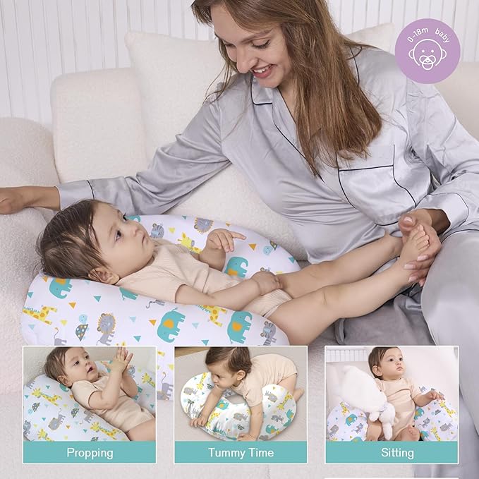 Little Grape Land Nursing Pillow for Infants, Breastfeeding Pillows, Baby Support Pillow for Nursing, Bottle Feeding, Tummy Time with Machine Washable Cover & Breathable Filling, Woodland Animals