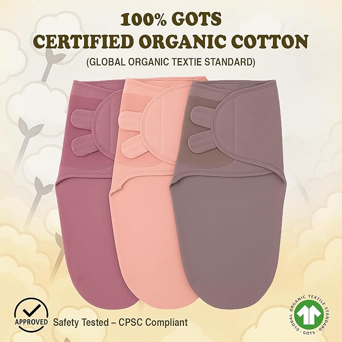 Bublo Baby Newborn Swaddle 0–3 Months – GOTS Certified Organic Cotton Baby Swaddle Blankets, Soft Breathable Infant Swaddles for Newborn Boys & Girls (3-Pack)