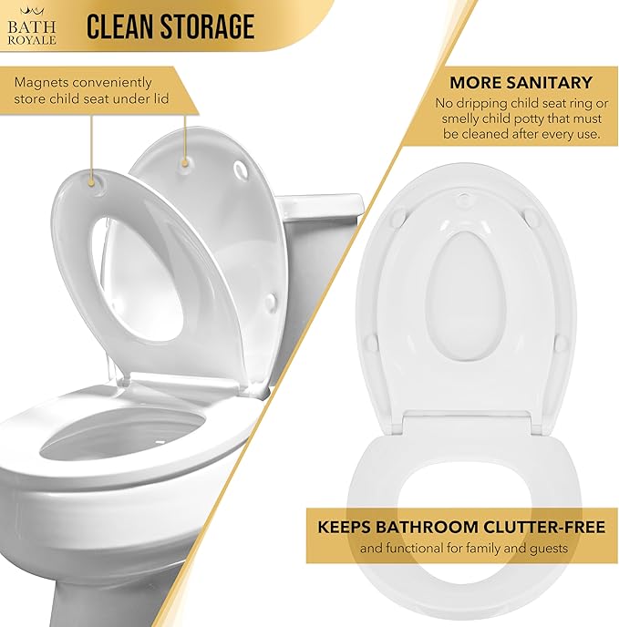 BATH ROYALE Potty Training Seat - Soft Close, Kingsport BR721-02, Elongated Almond/Bone, Adult/Child