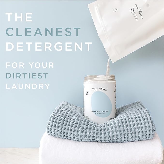 Esembly Laundry Washing Powder – HE Mineral Based Detergent for All Household Laundry and Cloth Diapers – Patented, Fragrance-Free, EWG Verified, Earth-Friendly, (3lb Refillable Canister and Scoop)