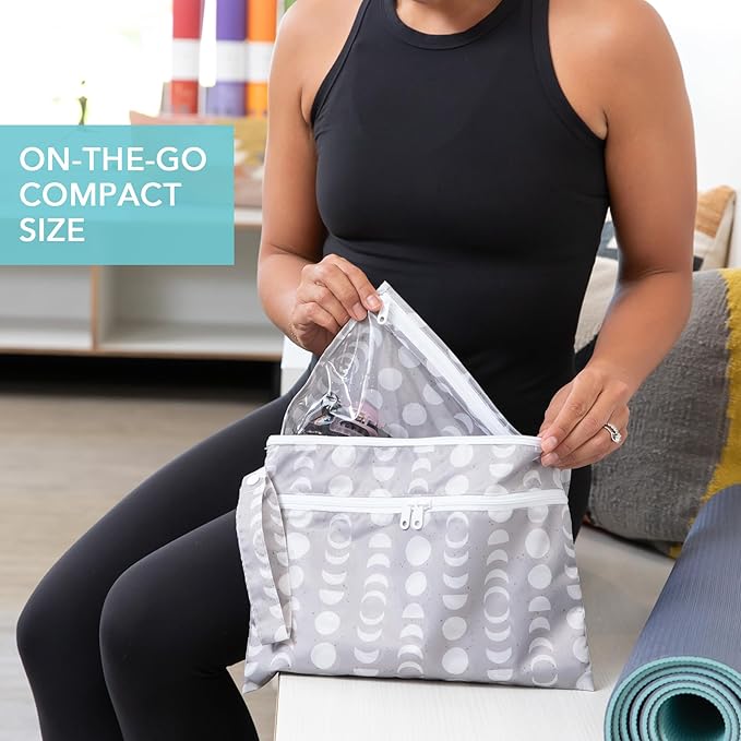 Bumkins - Waterproof Wet Bag, Wet/Dry Clutch & Clear Travel Bags - For Beach, Baby, Travel, Cloth Diapers, Pump Parts, Pool, Gym, Toiletries - Reusable & Easy to Clean - Lunar Gray - 5 Pack