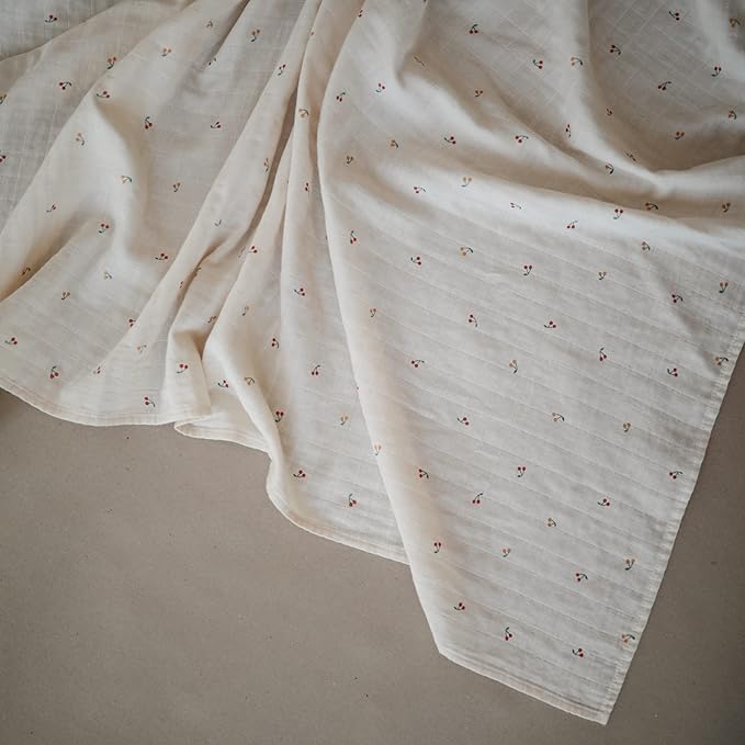 mushie Muslin Baby Swaddle Blanket | 100% Organic Cotton (Cherries)