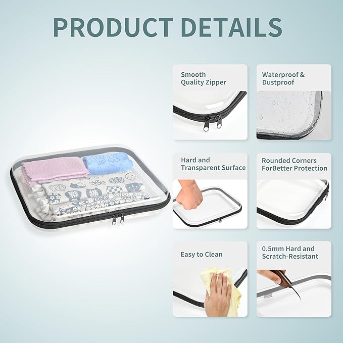 Hard Sided Clear Zipper Case for Storage- Professional-Grade Plastic Clear Zipper Pencil Case,Toy Storage Bins, Toiletry Pouch, Travel Organizer, Cosmetic Bag（Black,2 Pack, L）