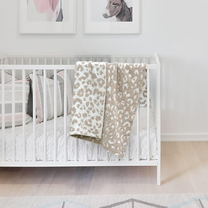 Soft Baby Cozy Swaddling Blanket for Newborn Nursery Knit Leopard Premium Comfort for Infants & Toddlers Perfect for Nursery, Crib, Stroller, 30x40 Inch Beige Cheetah