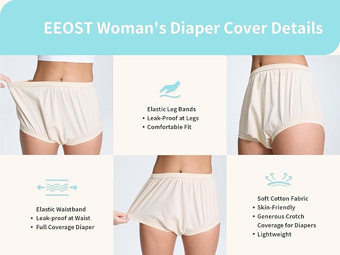 Women's Plastic Pants for Adult Diapers Incontinence Waterproof Cloth Diaper Cover Leakproof Rubber Underwear Alternative (Beige, L)
