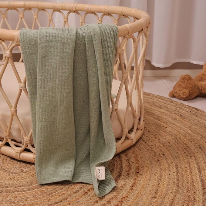 Knitted Organic Cotton Baby Blanket- Swaddle Blanket, 30" x 40" Soft Receiving Blanket for Newborn (Roman Green)