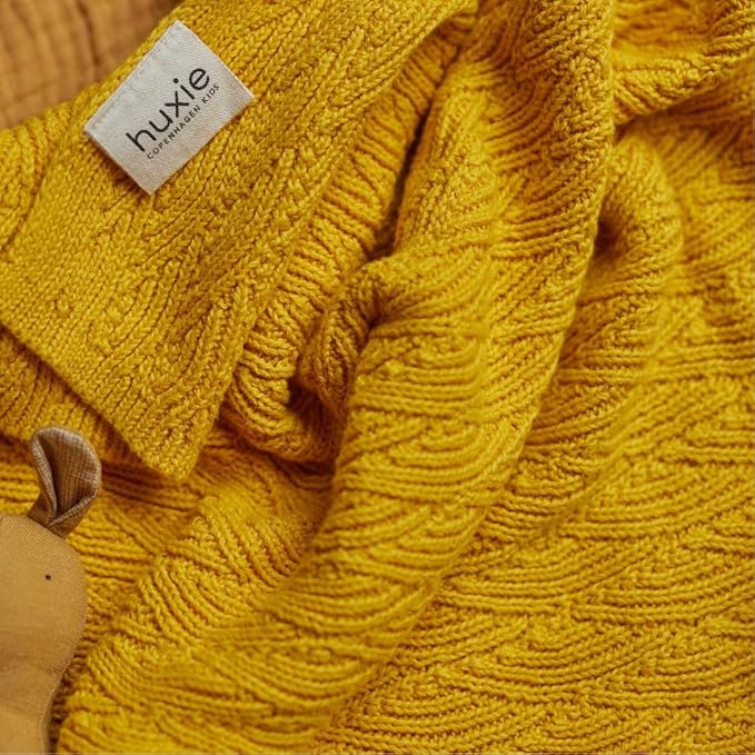 Knitted Organic Cotton Baby Blanket- Swaddle Blanket, 30" x 40" Soft Receiving Blanket for Newborn (Waves-Yellow)