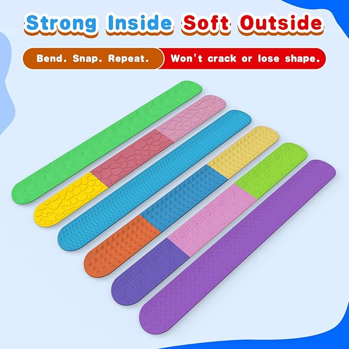 Sensory Fidget Toys Slap Bracelets: 6PC Textured Silicone Sensory Toys for Autism, Fidgets for Kids, Teens & Adults, Anxiety & Stress Relief - Ideal for Classroom Rewards, Party & Special Needs Gifts