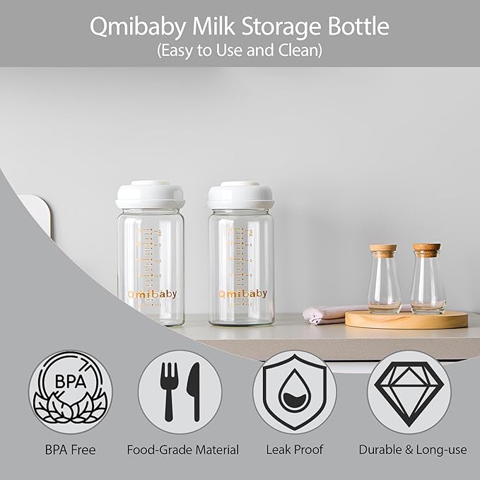 Glass Breastmilk Storage Bottles 180ml 6oz BPA-Free Leak-Proof Natural Baby Bottle for Breastmilk Storage Wide Neck Bottles with Screw Ring Sealing Disk Breastfeeding (Grey, 180ml-4Packs)