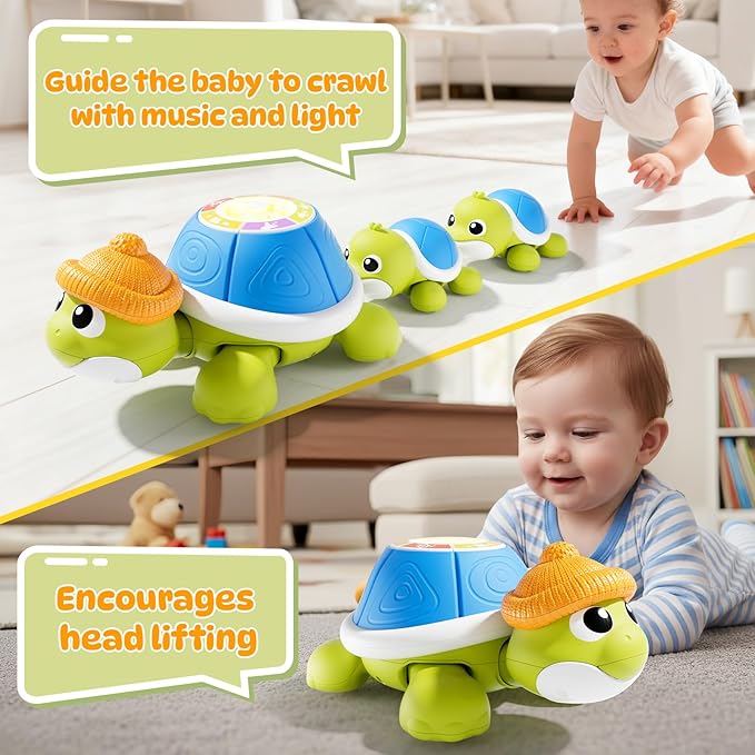 Baby Toys 6-12 Months, Musical Turtle Crawling Toys with Mama and Babies, Baby Learning Toys with Light & Music, Christmas Birthday Gifts for Boys Girls 6,7,8,9-12 Months