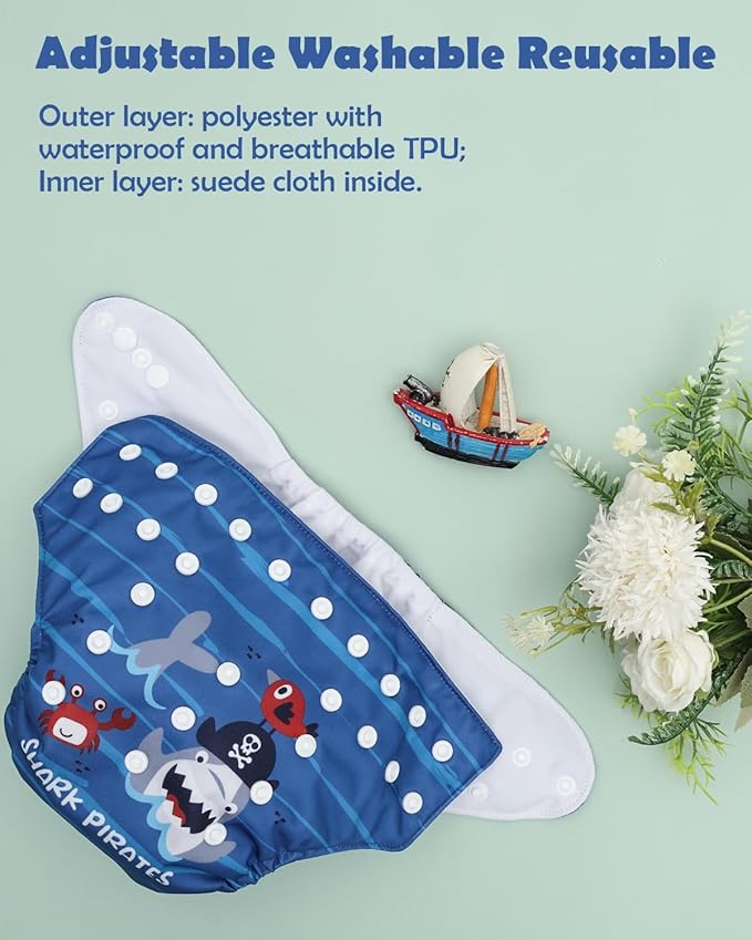 ALVABABY Baby Cloth Diapers 6 Pack with 12 Inserts Cloth Diaper Covers Adjustable Washable Reusable for Baby Girls and Boys 6DM133A