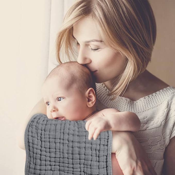 Looxii Muslin Burp Cloths 100% Cotton Muslin Cloths 12 Pack Large 20''x10'' Extra Soft and Absorbent Baby Burping Cloth for Boys and Girls (Grey)