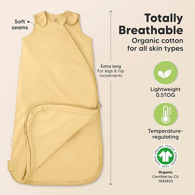 2-Pack Organic Baby Sleep Sacks, 100% Cotton - Soft & Breathable 0.5TOG Baby Wearable Blanket, Toddler Sleeping Sack 18-24 months, Easy to Wear Transitional Swaddles for Newborns, Infants(Avocado, L)